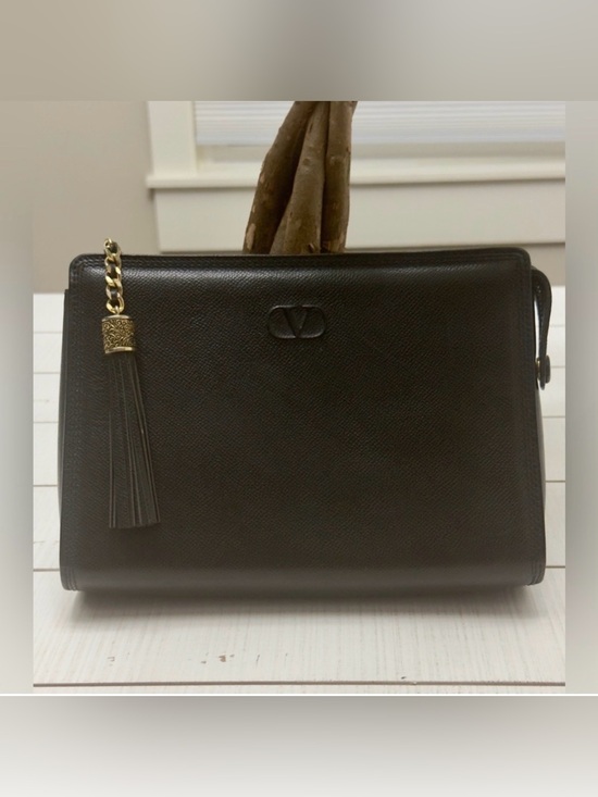 Valentino Garavani Handbags - New Vintage VLTN Black Leather Clutch w Tassel